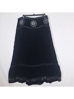 Mile Gabrielle Black Velvet Embroidered Skirt size 1X Goth